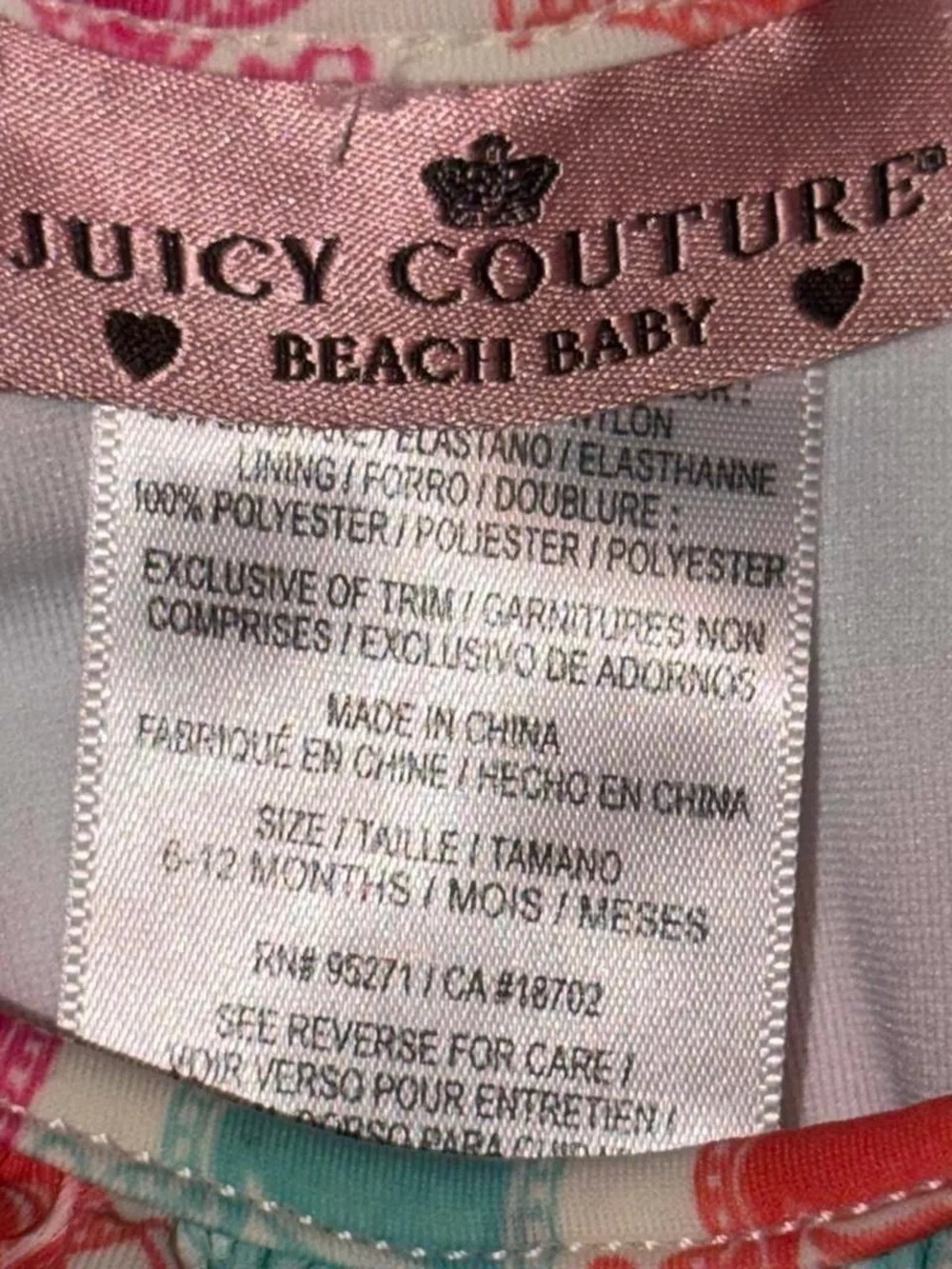 Juicy Couture Beach Baby One Piece Swimsuit 6-12 Months